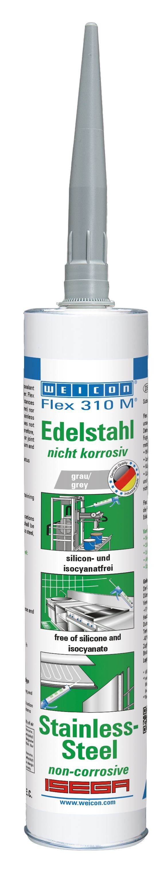 WEICON Klebstoff Flex 310 M® Edelstahl, Dichtstoff in Metalloptik, ISEGA-zertifiziert
