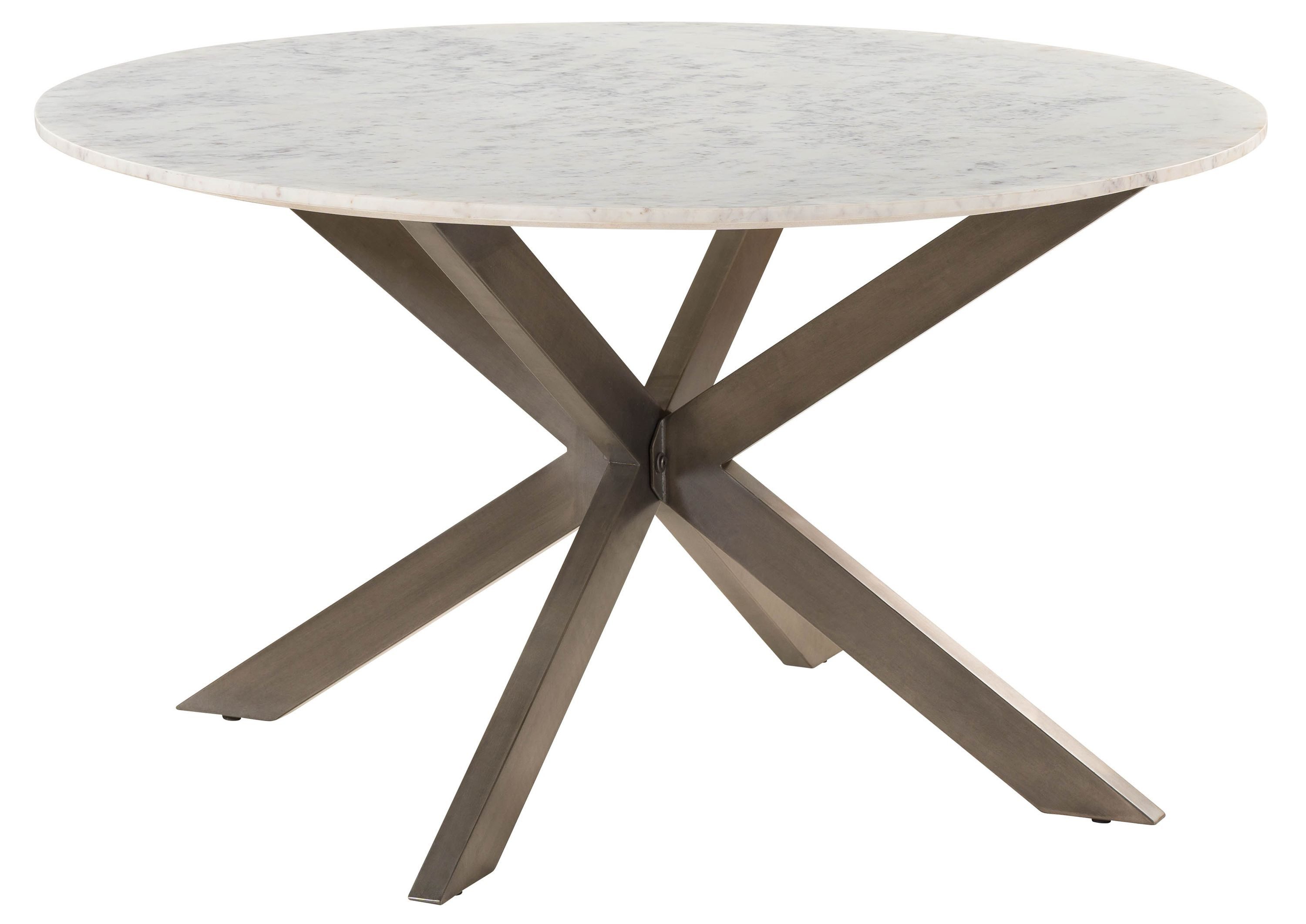 Massivmoebel24 Esstisch BARCELONA (Massivholz, Massivholztisch), Esstisch rund ⌀ 137 cm Marmor weiß / Kreuzgestell Eisen Antik Grau