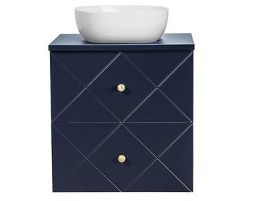 einfachgutemoebel Waschtisch-Set Badezimmer Set 2-teilig BLUMOND 60cm, Einbau-Waschbecken, Dark Blue, (Badmöbel Set, 1-St., Badmöbel Waschtisch-Set 2-teilig)