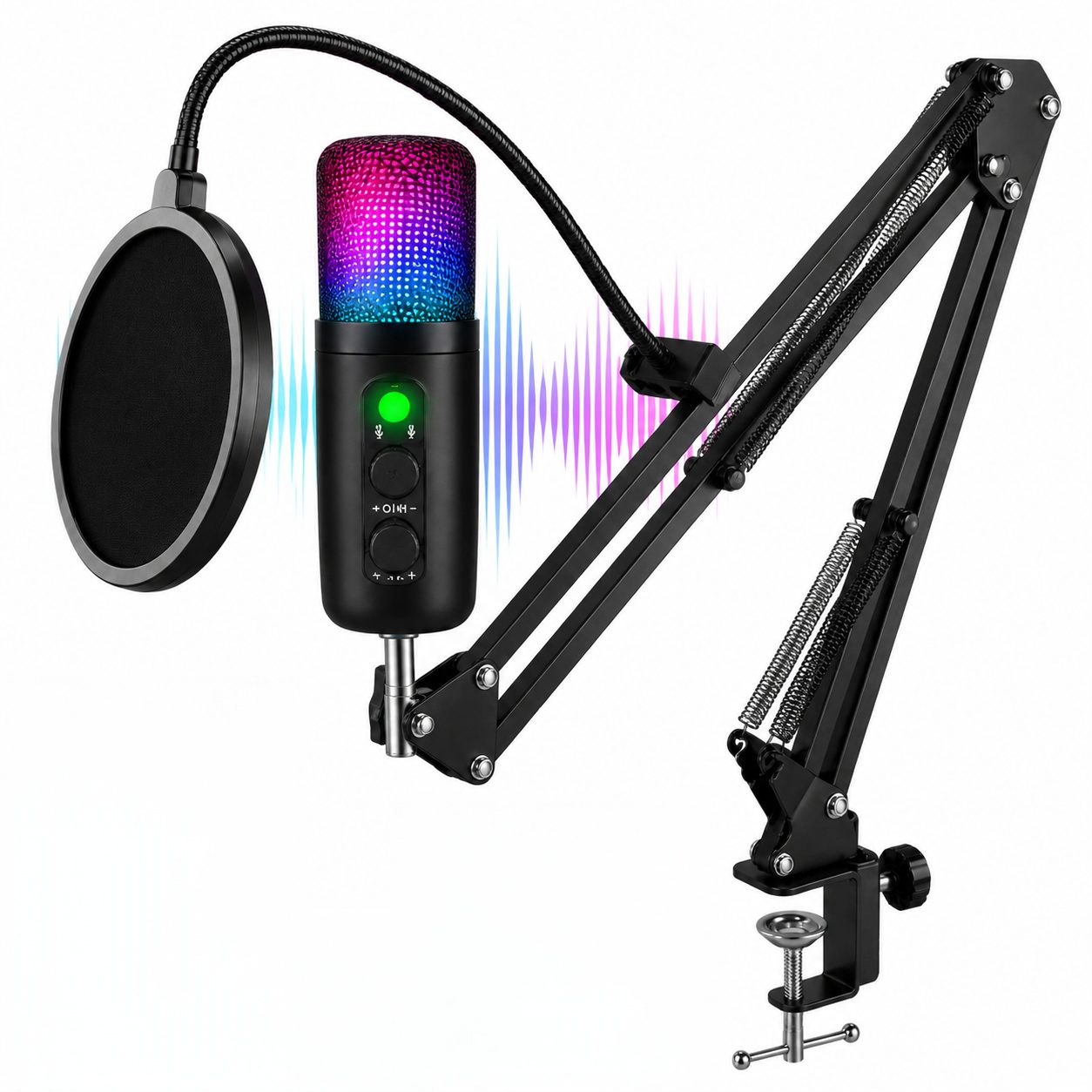 Toomoke Mikrofon USB Mikrofon Set mit Mikrofonarm, Gaming Kondensator RGB (mit Geräuschreduzierung, Stummschaltung und Kopfhörer Monitoring, Type-C-Adapter), (Set, 7-tlg), Streaming-Mikrofon,für Streams & Podcast