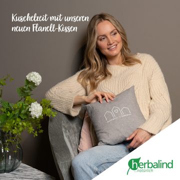 herbalind Zirbenkissen Happiness is Homemade - Flanell in grau 30x30 mit Reißverschluss, 100% Baumwolle mit Zirbe Füllung - Handmade in Germany