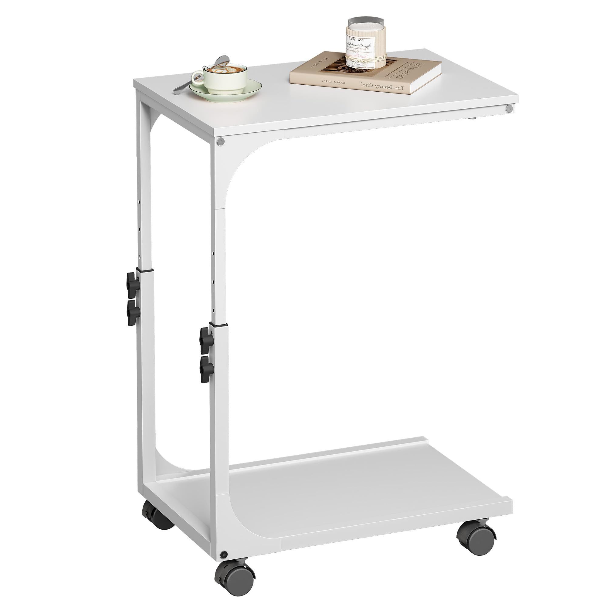 WLIVE Beistelltisch Höhenverstellbar, C Form Sofatisch mit Rollen, Kleiner Couchtisch (1 Tisch), mit 2 Etagen Ablagefach, fürs Wohnzimmer, Schlafzimmer, Balkon