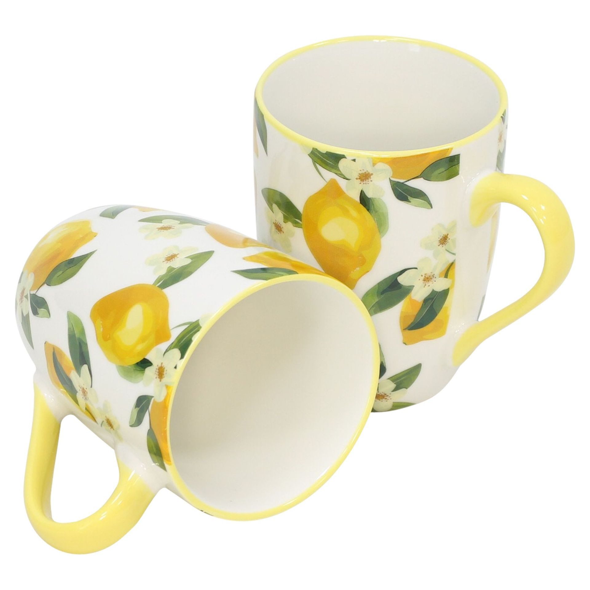 Home-trends24.de Geschirr-Set Tasse Müsli Dessert Schale Zitrone gelb weiß wählbar je 2-er Set, Steingut