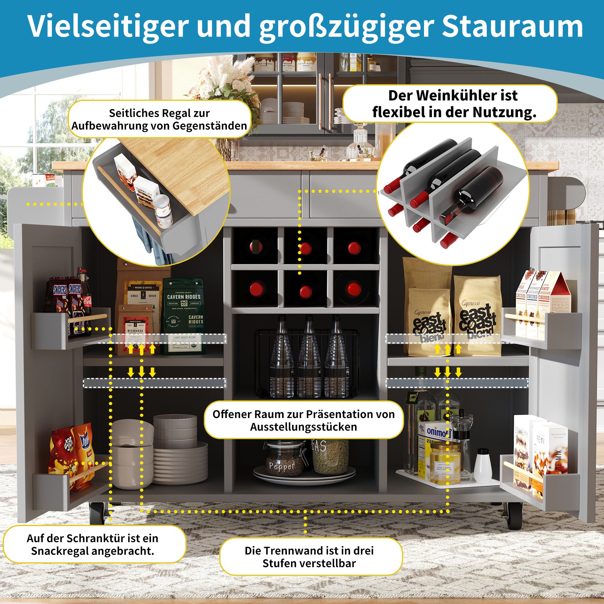 i@home Küchenwagen Moderne Kücheninsel(102×45×92cm), Küchenschrank, Multifu günstig online kaufen