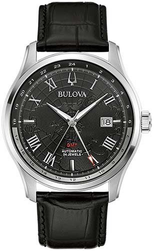 Bulova Automatikuhr 96B387, Armbanduhr, Mechansiche Uhr, Herrenuhr, GMT, Lederarmband, Saphirglas
