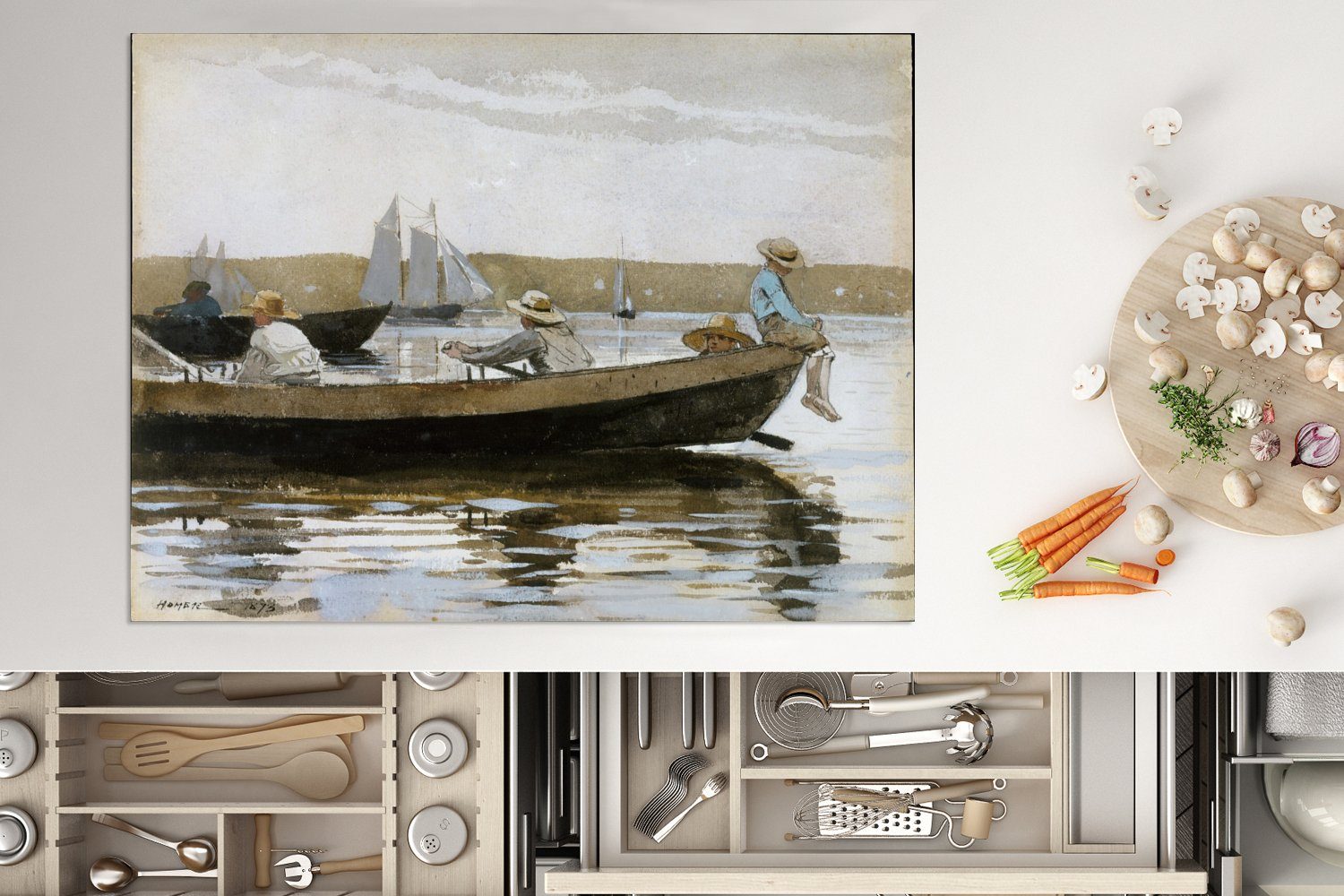 MuchoWow Herdblende-/Abdeckplatte cm, Jungen von nutzbar, einem 70x52 Mobile Dory tlg), Winslow Vinyl, - Gemälde (1 Ceranfeldabdeckung Homer, in Arbeitsfläche