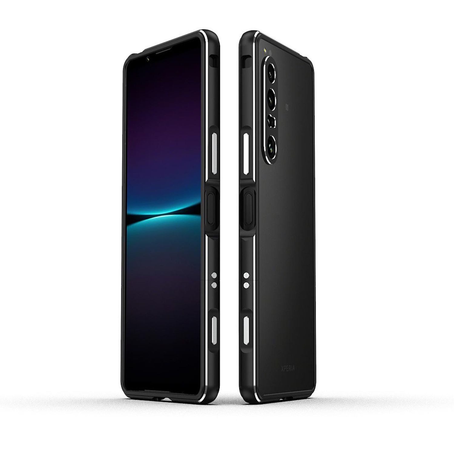 Wigento Handyhülle Für Sony Xperia 1 VII Aurora Series Metallrahmen Schutz Hülle Silber, Metallrahmen mit integriertem Linsenschutz