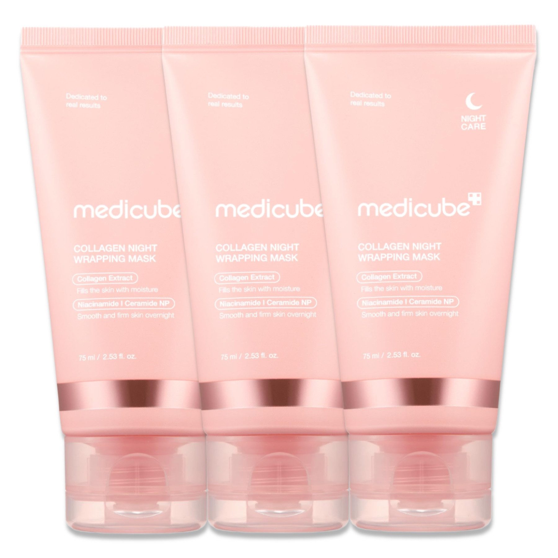 Medicube Gesichtsmaske Collagen Night Wrapping Mask Kollagen Nachtmaske Gesichtsmaske 75ml, 3-tlg., Anti-Aging, spendet Feuchtigkeit, Nachtmaske