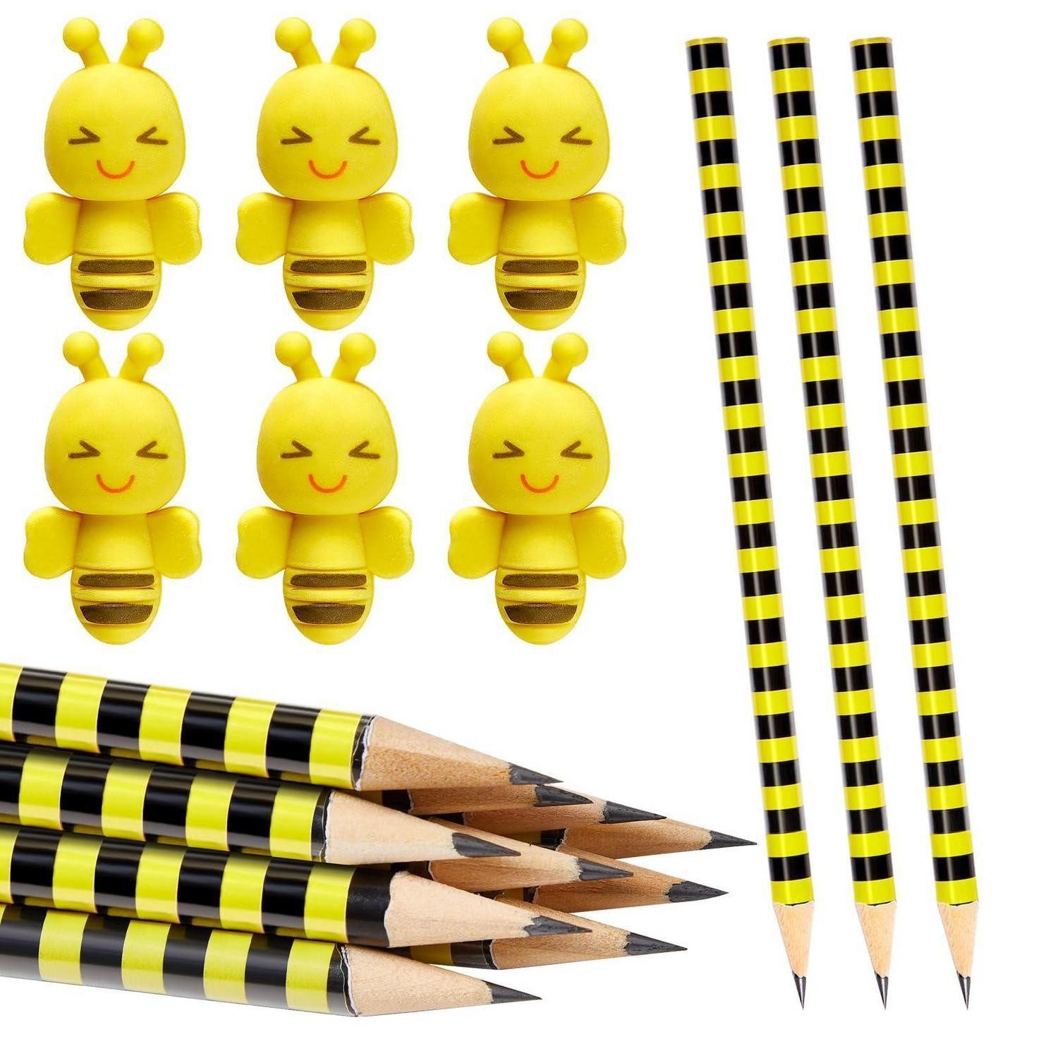 LuxusKollektion Radiergummi Bleistift-Radiergummi-Set Bienenmotiv Kinder 24tlg