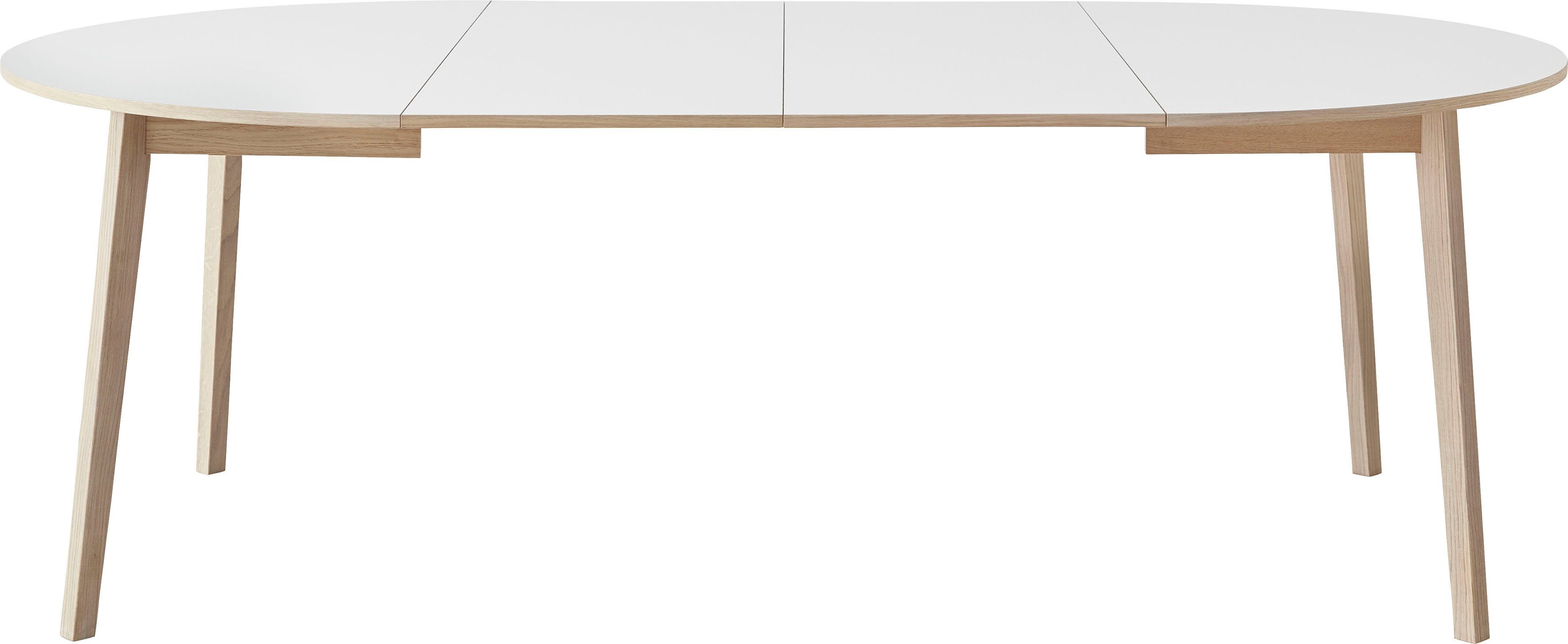 Hammel Furniture Esstisch Basic by aus 2 inklusive Einlegeplatten Weiß/Naturfarben Ø130/228 cm, Hammel Single, Gestell Massivholz