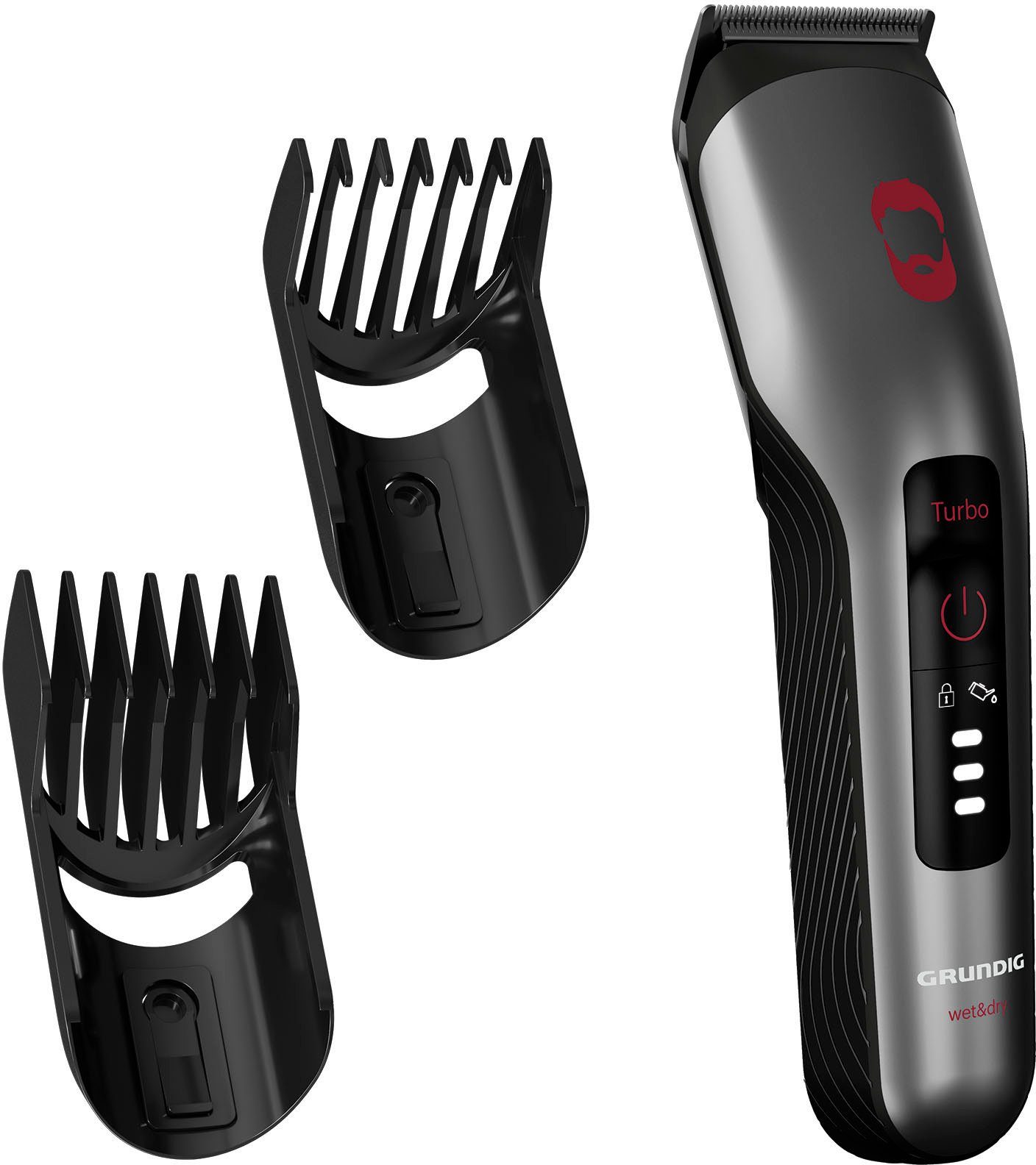 Grundig Haar- und Bartschneider ProClub MC 8030, Bart- & Haarschneider mit BeardCare Sensor & Titan-Klingen grau|rot