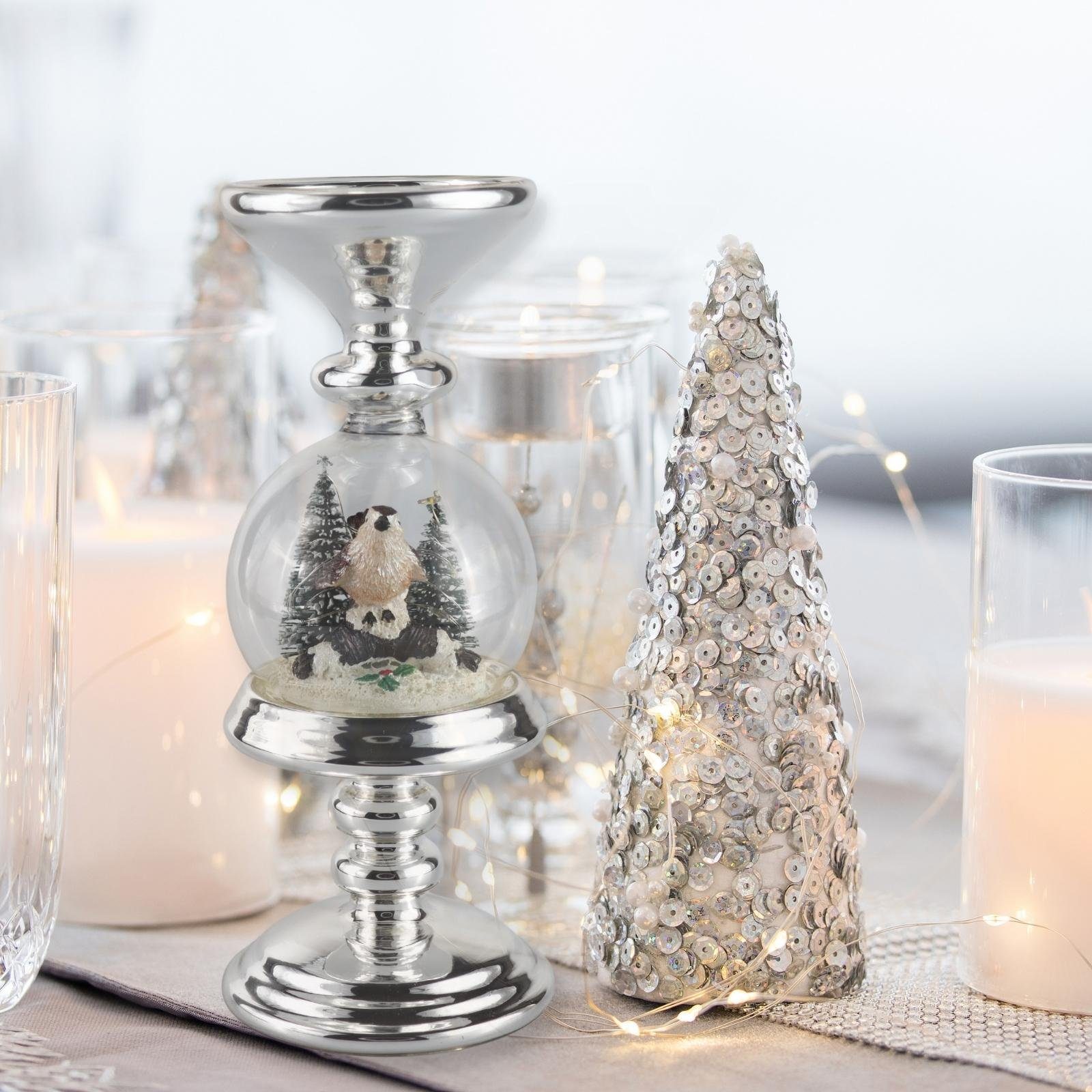 Plentyfy LED - mit Weihnachtsdeko Kerzenständer schöne Timer Kerzenhalter Weihnachtsdeko LED, Silber Tisch mit Dekofigur