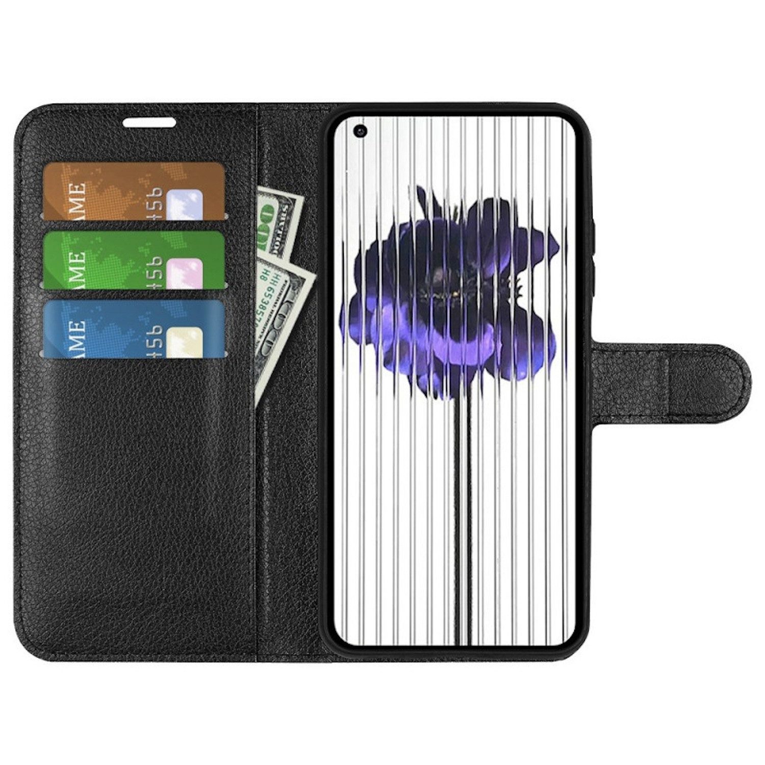 Wigento Smartphone-Hülle Für Nothing Phone 1 Kunst-Leder Book Wallet Schutz Case Tasche Schwarz, Kunstleder Hülle mit Kartenfächern und Standfunktion