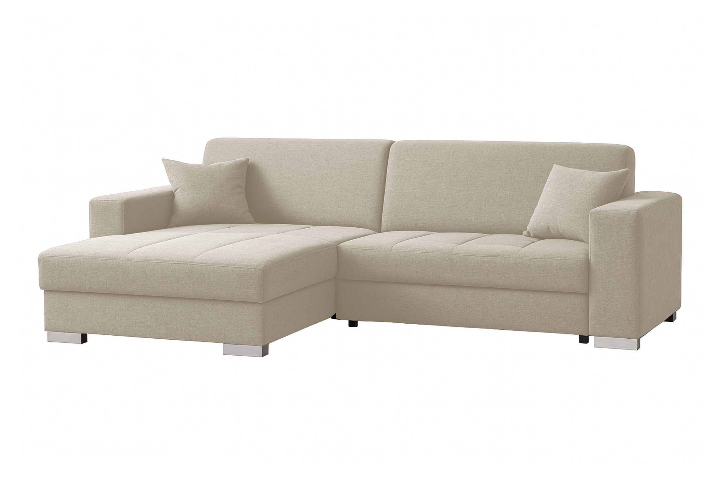 Deine Möbel 24 Wohnlandschaft MARA L-Sofa mit Schlaffunktion und Bettkasten, Couch in Beige, Hellgrau, Grau und Schwarz