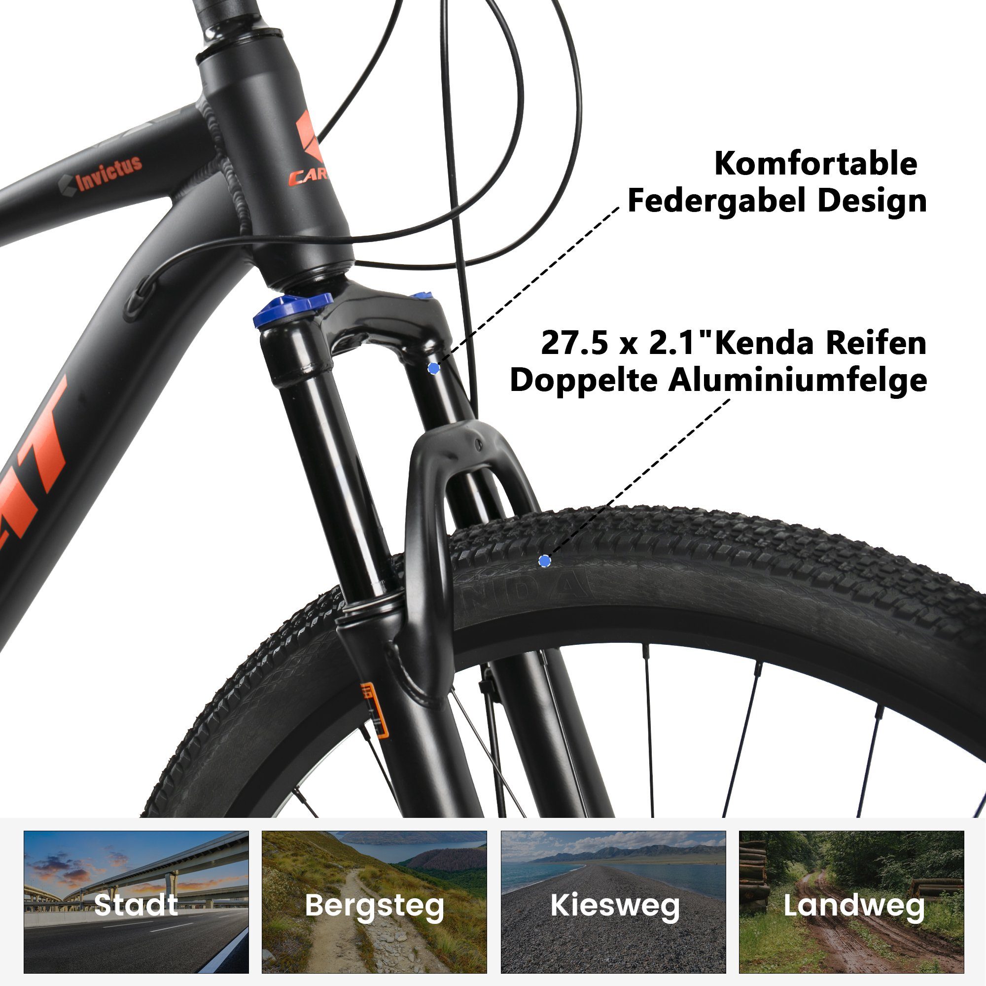 CARPAT SPORT Mountainbike 27,5 29 Zoll MTB Fahrrad für Herren Damen, 21 Gang Shimano TZ Tourney Schaltwerk, Kettenschaltung, (Aluminium Rahmen, Mechanische Scheibenbremse), Hardtail Fahrrad