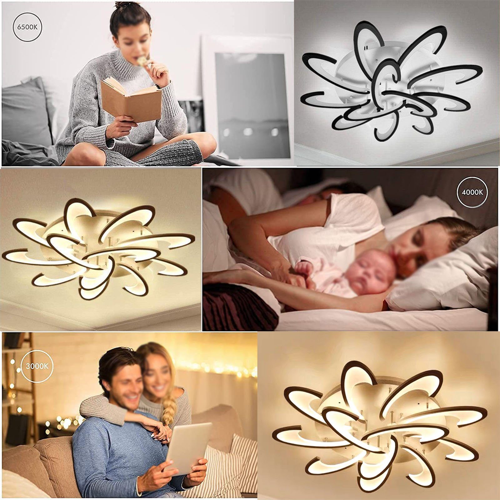 oyajia Deckenleuchte 120W Modern LED Deckenleuchte 96cm, 7200LM Dimmbar mit Fernbedienung, LED fest integriert, warmweiß kaltweiß neutralweiß, Blumenförmiges De – Bild 5 von 5