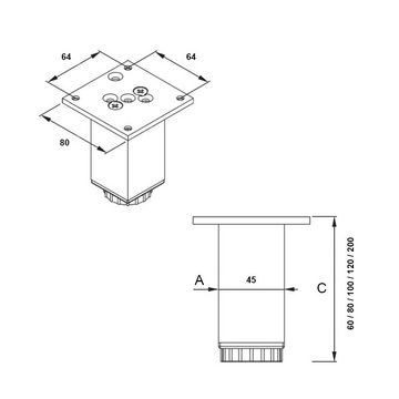 sossai® Möbelfuß Höhenverstellbare Aluminium Möbelfüße in Edelstahl Optik, (4-St)