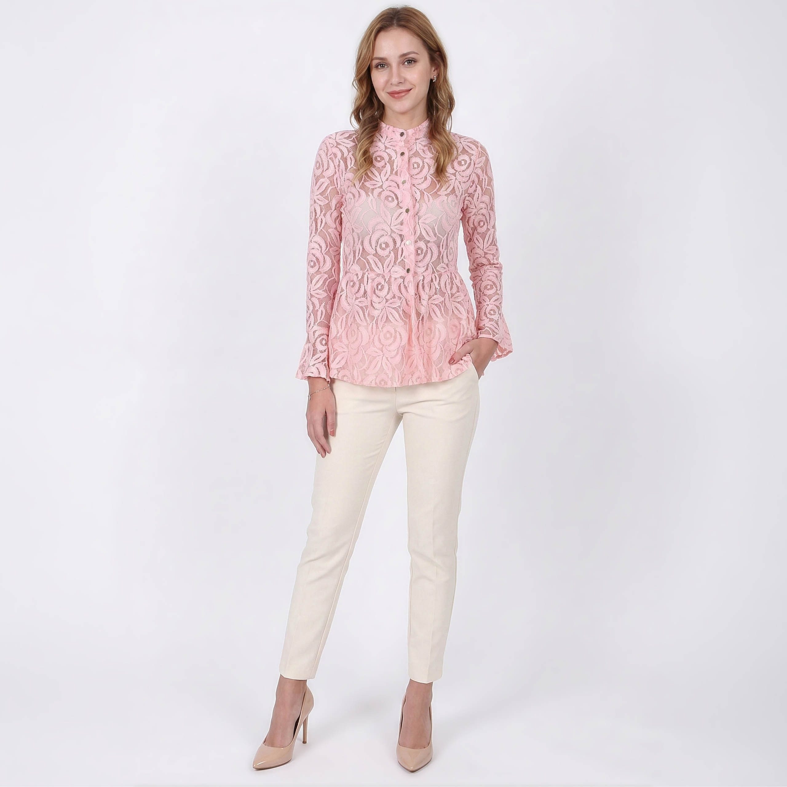 Sarcia.eu Blusentop John Zack Hellpinke Bluse aus Spitze – Bild 5 von 5