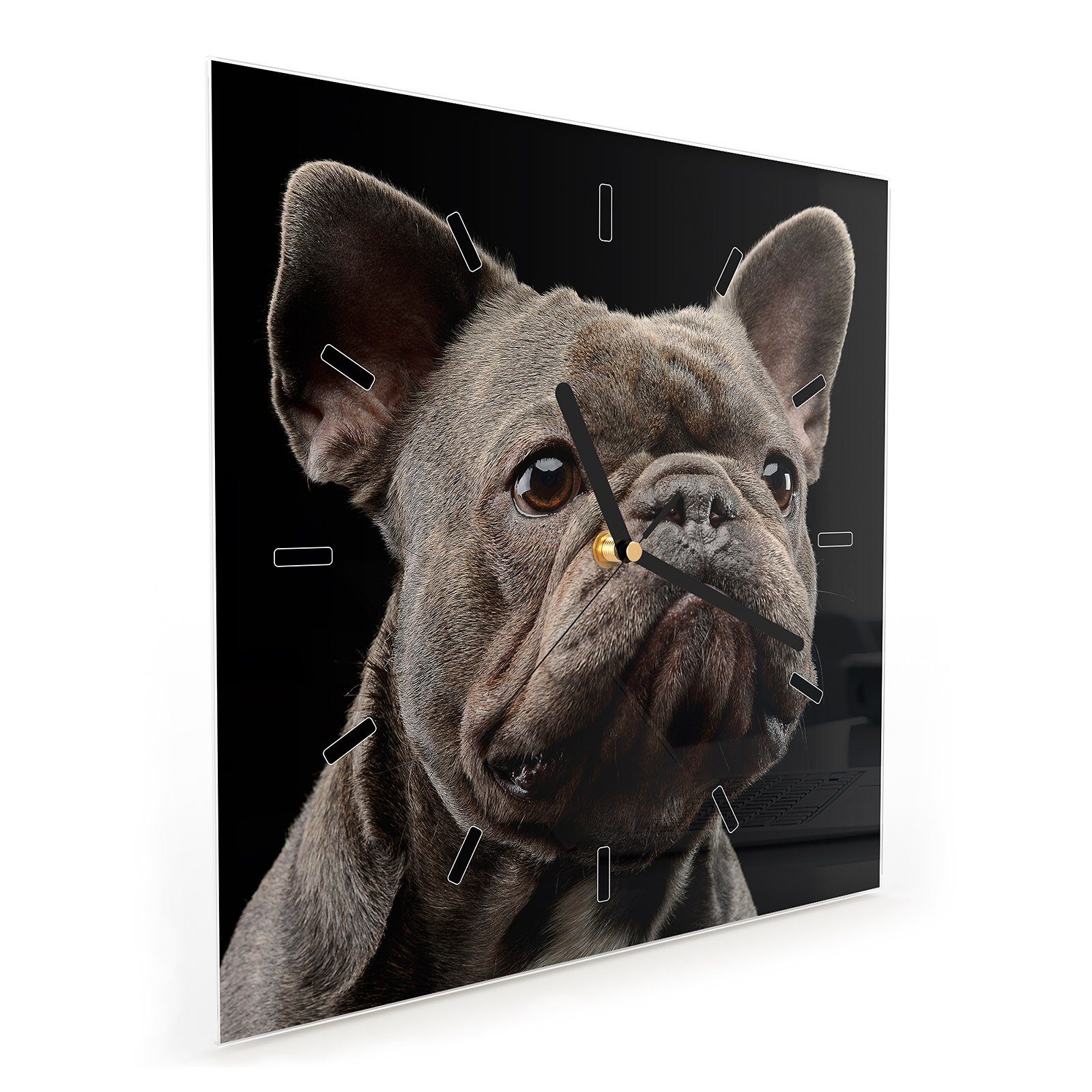 Wanduhr cm Bulldogge Primedeco Portrait Wandkunst Größe 30 Motiv Wanduhr x Glasuhr 30 mit