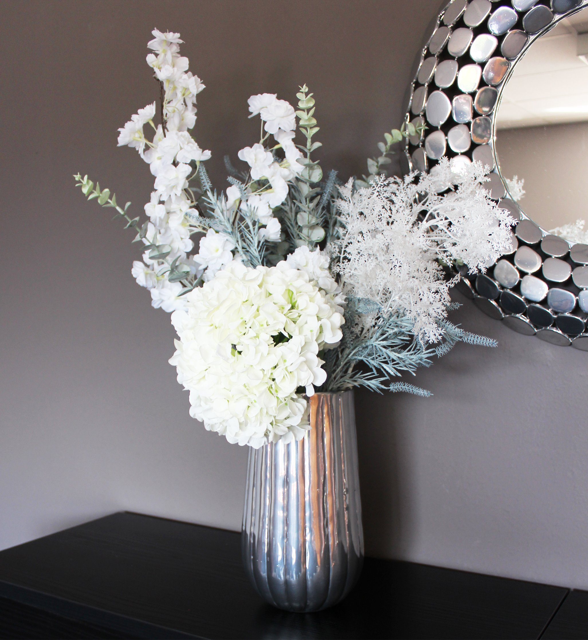 Kunstblumenstrauß weißes Blumen-Bouquet mit Metall Vase Kunststrauß Kunstpflanze Hortensie, Arnusa, Höhe 75 cm