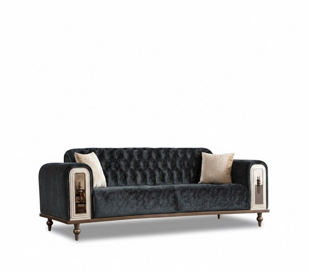 Xlmoebel 3-Sitzer Luxus Sofa 3 Sitzer Stoff Sofas Design Beige Textil Schwarz Sofort, 3 Sitzer 1 Teile, Hergestellt in Europa