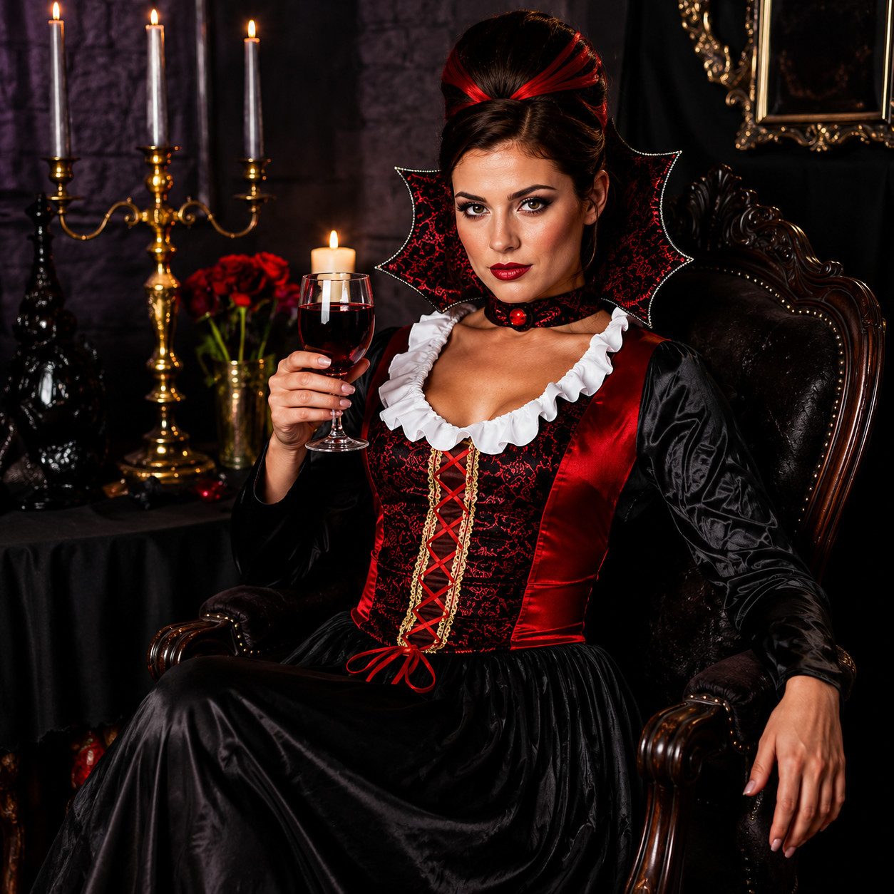 Kaiser24 Vampir-Kostüm Vampirin Kostüm Damen Halloween Kleid Gothic Fasching Karneval