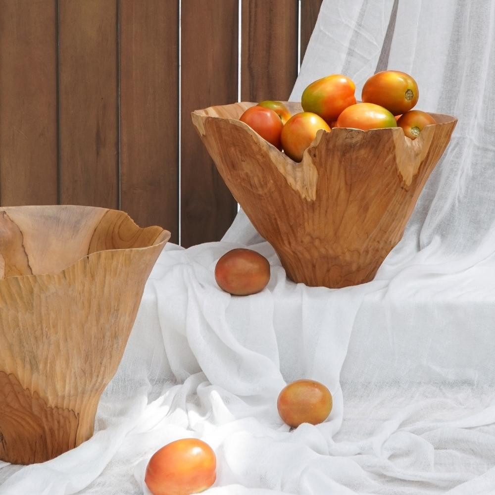 LebensWohnArt Dekoschale Individuelle Teak Schale CHANIA ca.30cm Natural Unikat