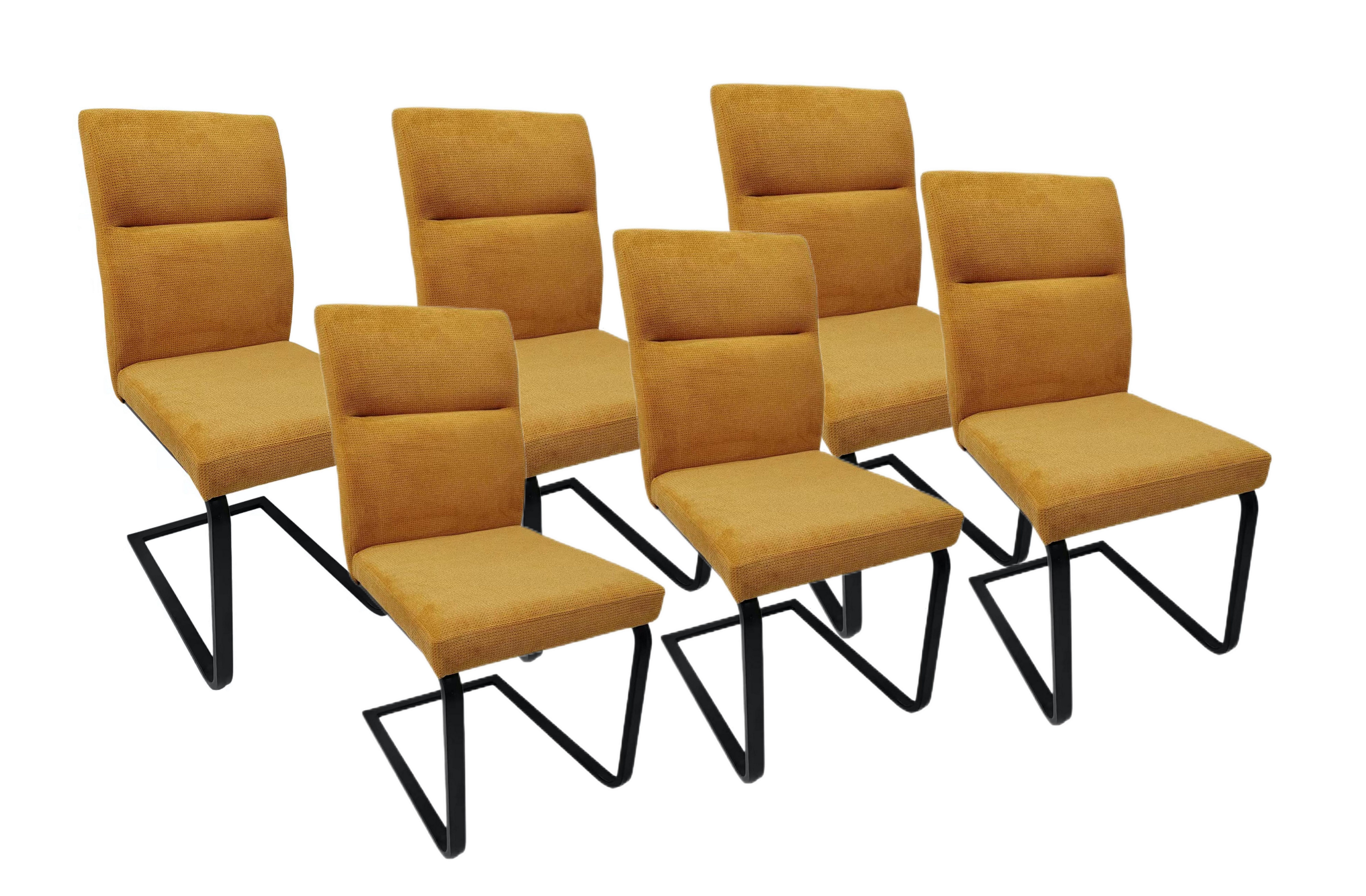 Esszimmerstuhl 6st. Freischwinger Esszimmer Polsterstuhl Polyester Metall grau/gelb