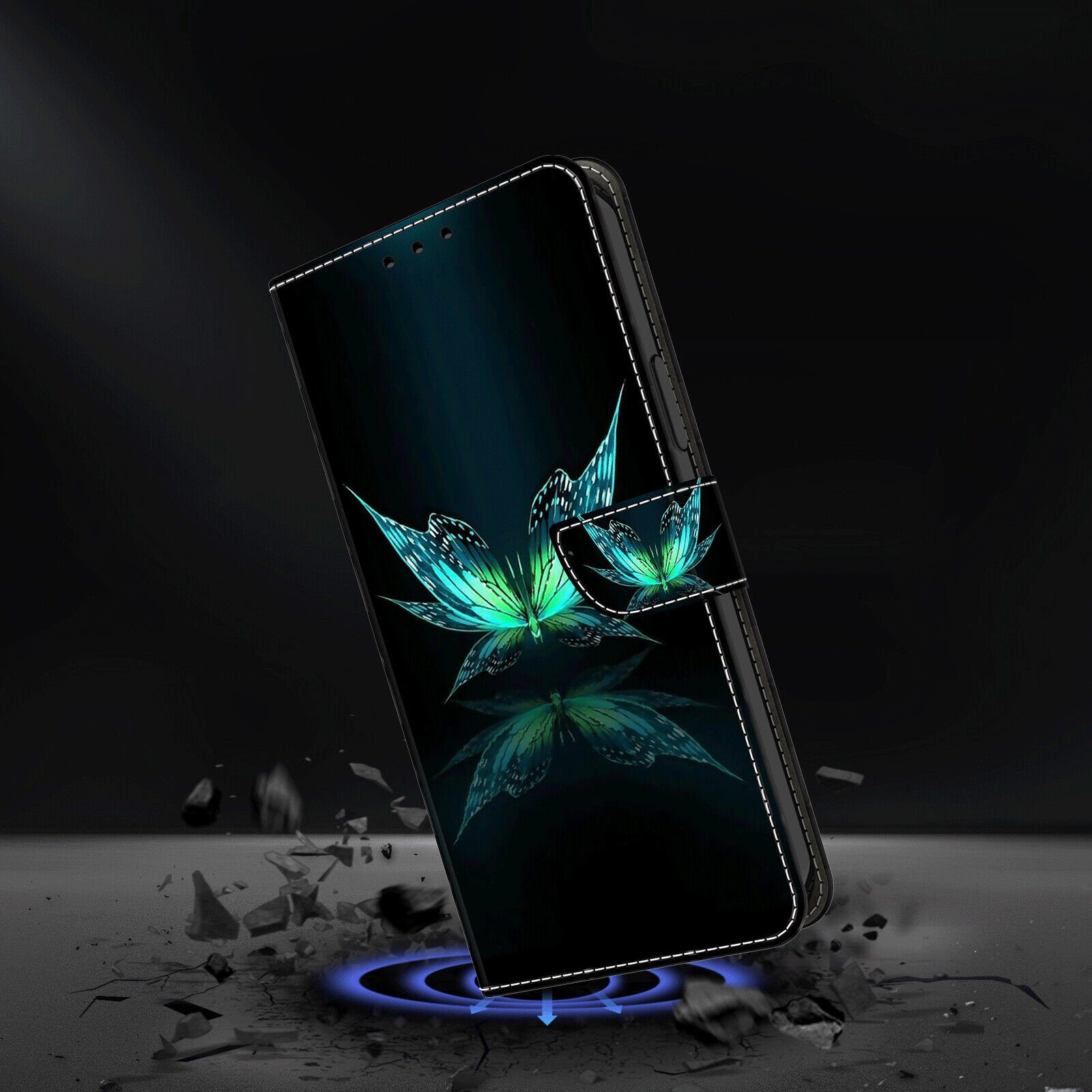 CLM-Tech Handytasche für Xiaomi Redmi Note 13 Pro Plus 5G Hülle aus Kunstleder Klapphülle (schwarz türkiser Schmetterling, Handyhülle mit Standfunktion - Wallet Flip Case inklusive Kartenfächer), - Cover mit Magnetverschluss - Redmi Note 13 Pro+ 5G Schutzhülle