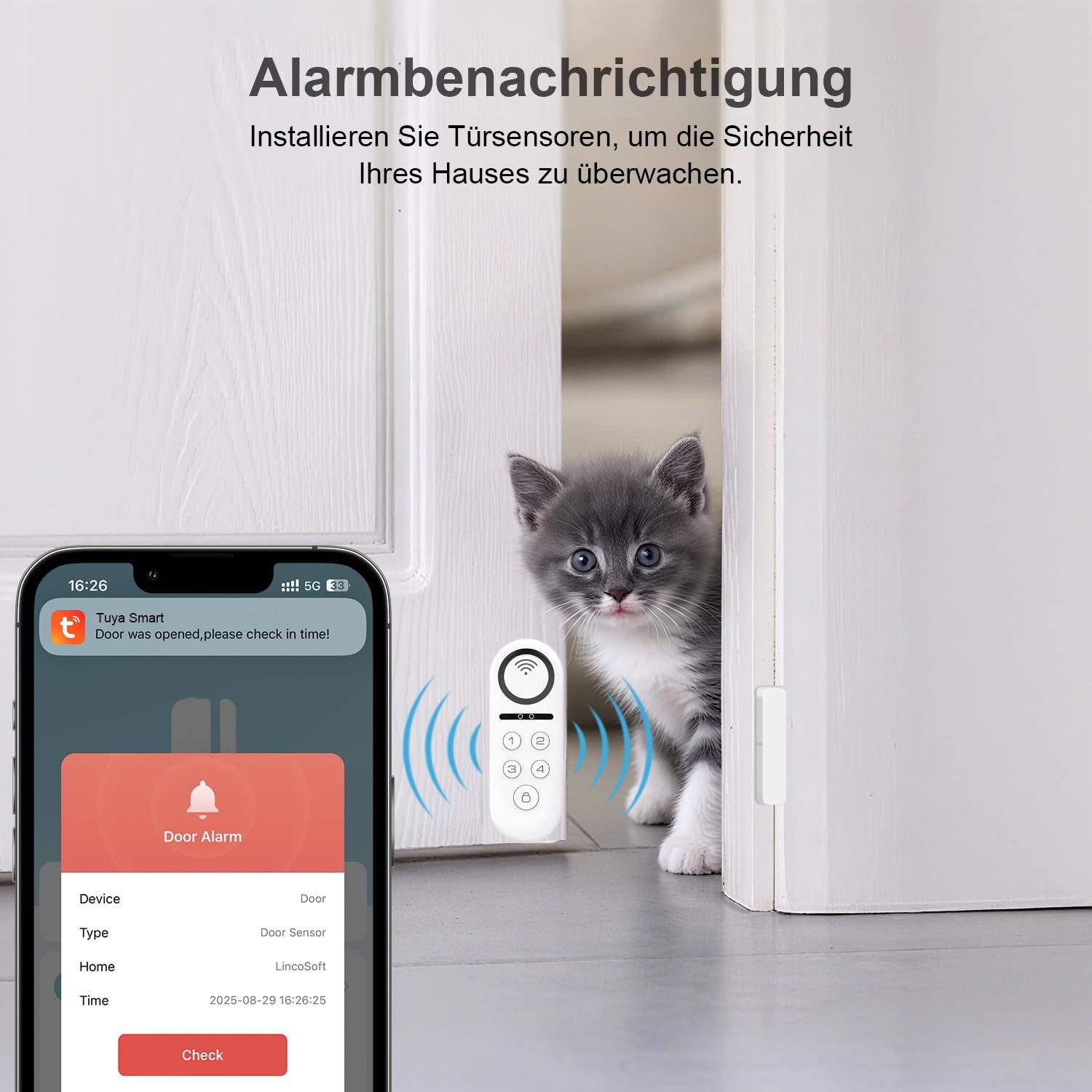 Forrlite Smarter Tür-Fensterkontakt, Türalarm, Fensteralarm, Kabellose Alarmanlage (Türalarm mit Sirene für Haus, Geschäft, Büro und Wohnung)