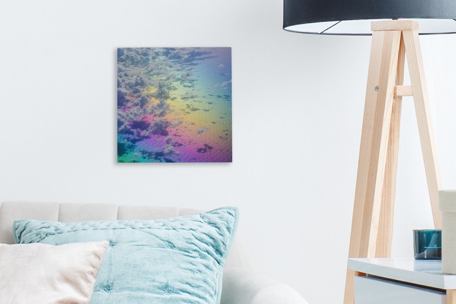 Wohnzimmer für Wolken St), Leinwandbild mit OneMillionCanvasses® (1 Schlafzimmer Bilder Regenbogen, Leinwand