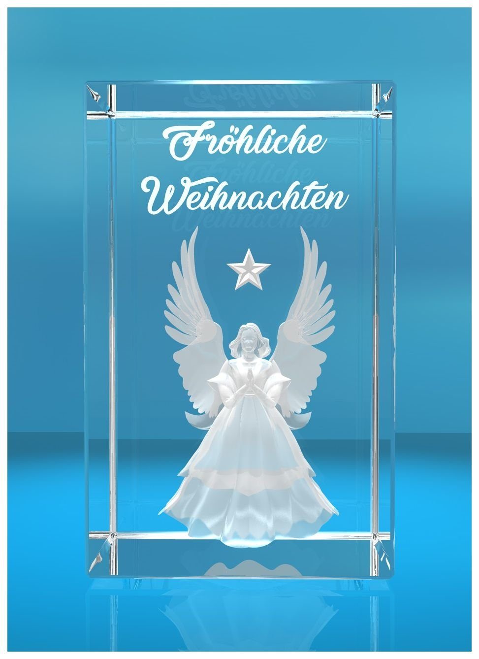 VIP-LASER Dekofigur 3D Glasquader Fröhliche Geschenkbox, Engel Germany, Made Hochwertige I Familienbetrieb Weihnachten I Weihnachts, I in Geschenk I