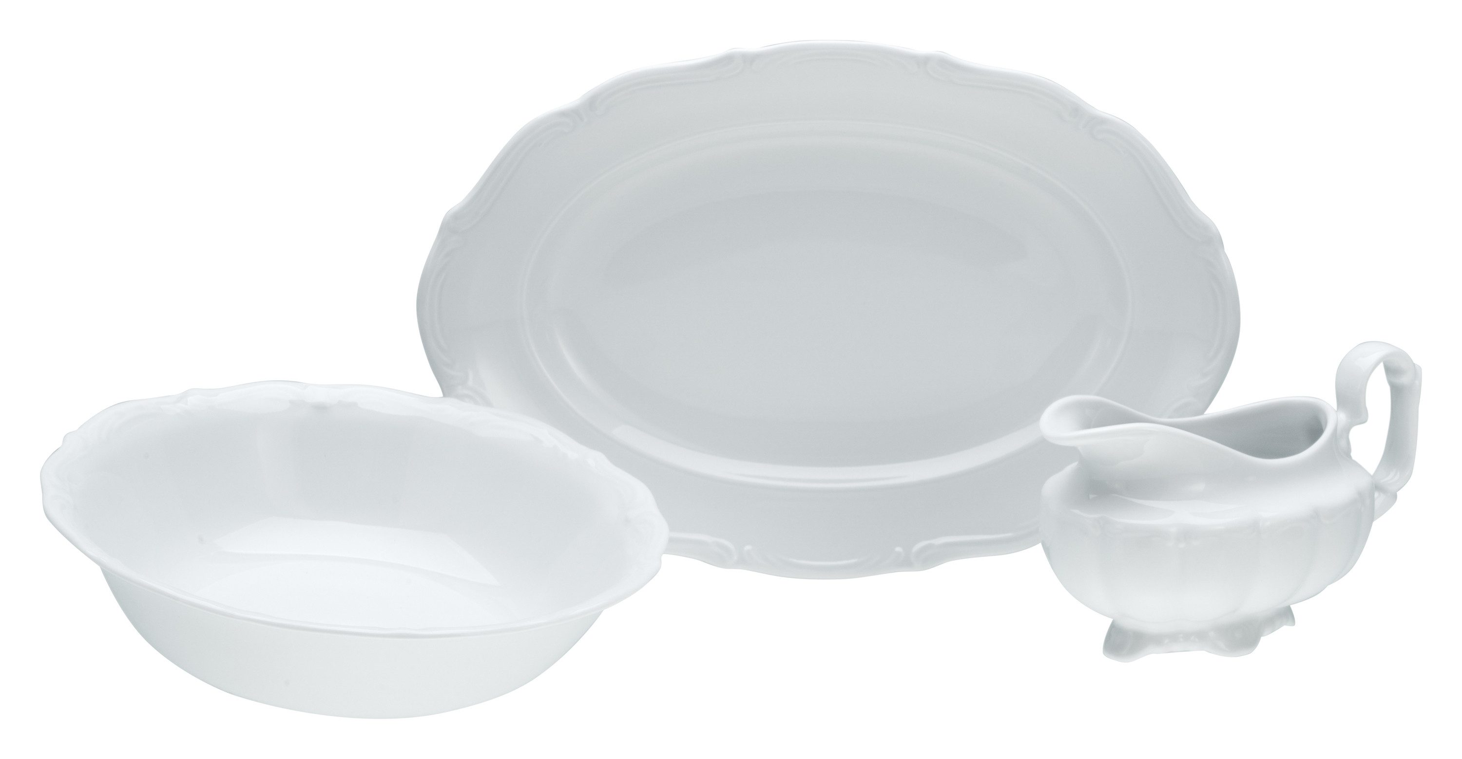 CreaTable Servier-Set Maria Theresia Weiss, Porzellan, (Set, 3-tlg., 1 Servierplatte, 1 Salatschüssel, 1 Sauciere)
