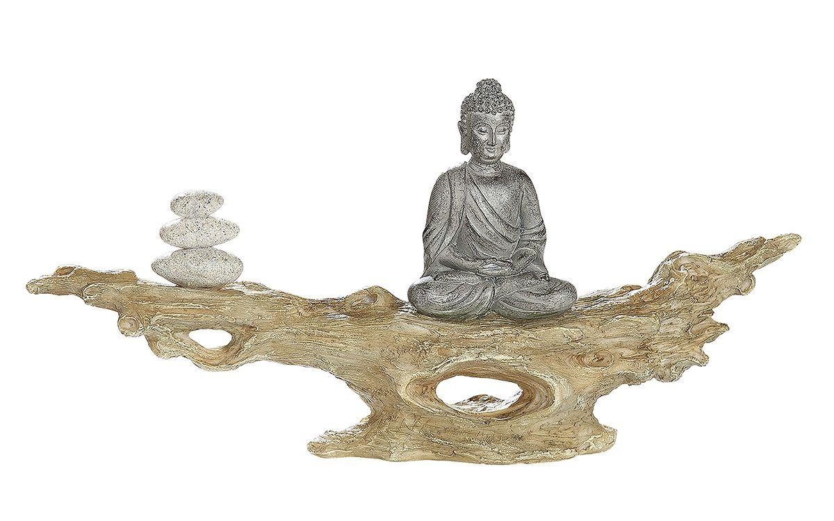 GILDE Dekofigur Indoor - Gilde Buddha auf Baumstamm 14.5 cm