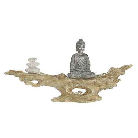 GILDE Dekofigur Indoor - Gilde Buddha auf Baumstamm 14.5 cm