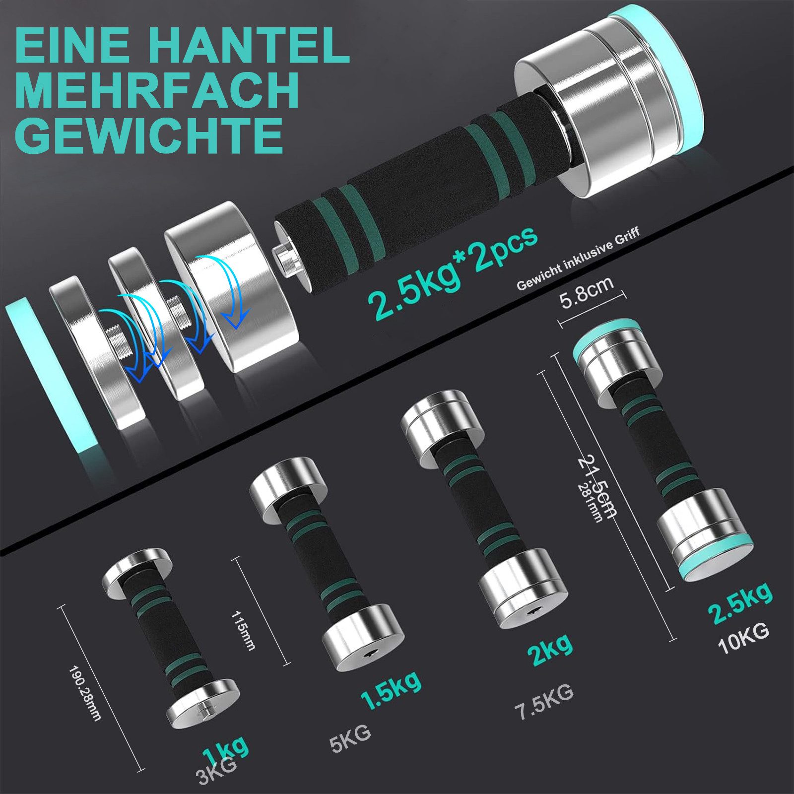 Dripex Hantel Hantel-Set Stahl Kurzhanteln 2er 2,5kg, 5kg, 7,5kg, 10kg, 15kg, 25kg