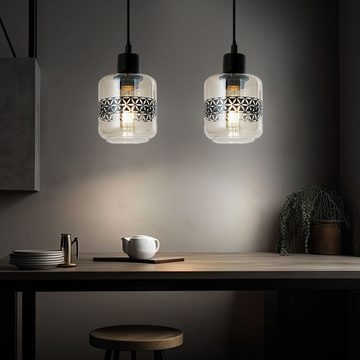 etc-shop Pendelleuchte, Leuchtmittel nicht inklusive, Hängeleuchte Wohnzimmerlampe Metall Glas amber höhenanpassbar H 120 cm