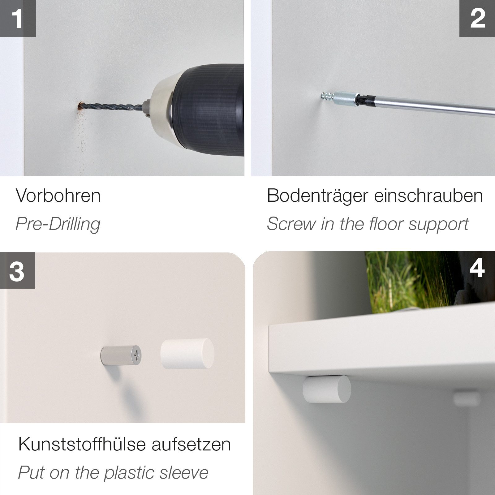SO-TECH® Möbelbeschlag Fachbodenträger Bodenträger Schraubmontage Ø 7,5 mm, Stahl (50 St), weiß, L 25,5 mm, Gewindelänge 12,5 mm, Kreuzschlitz PH2 – Bild 5 von 5
