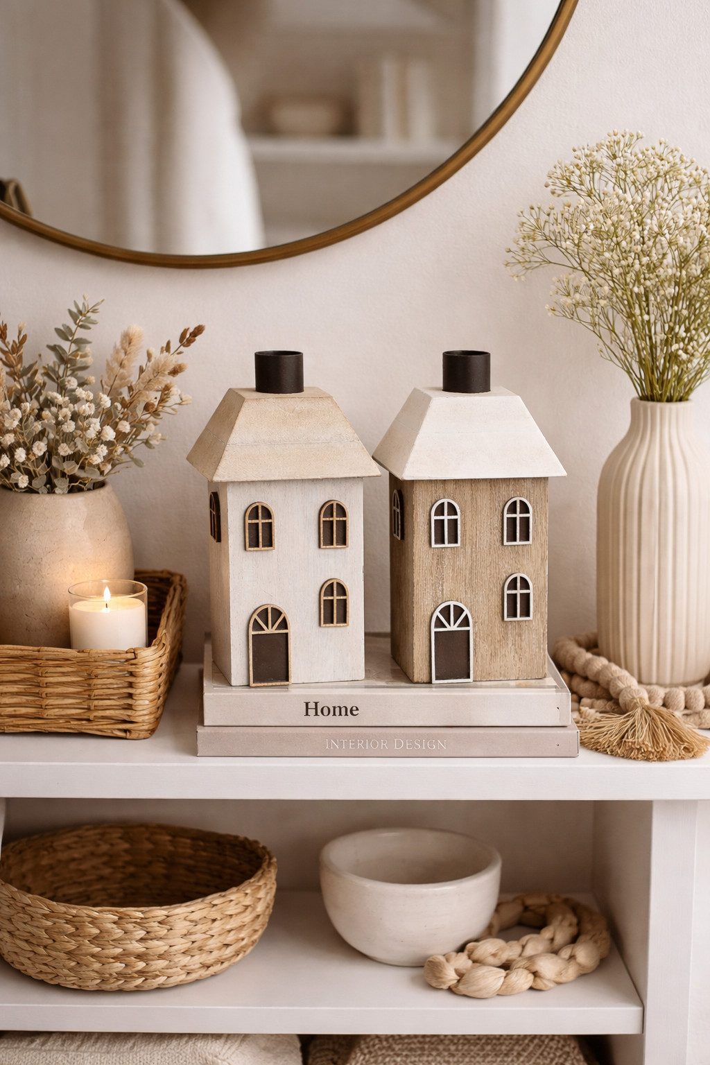 finehomegarden Kerzenhalter Kerzenhaus Haus zum stellen 2fach sort. Deko-Haus H15cm + H19cm (Set, 2 St., 2er Set), Deko Figuren Holzhaus natur/grau/weiß Dekohaus 2Größen wählbar