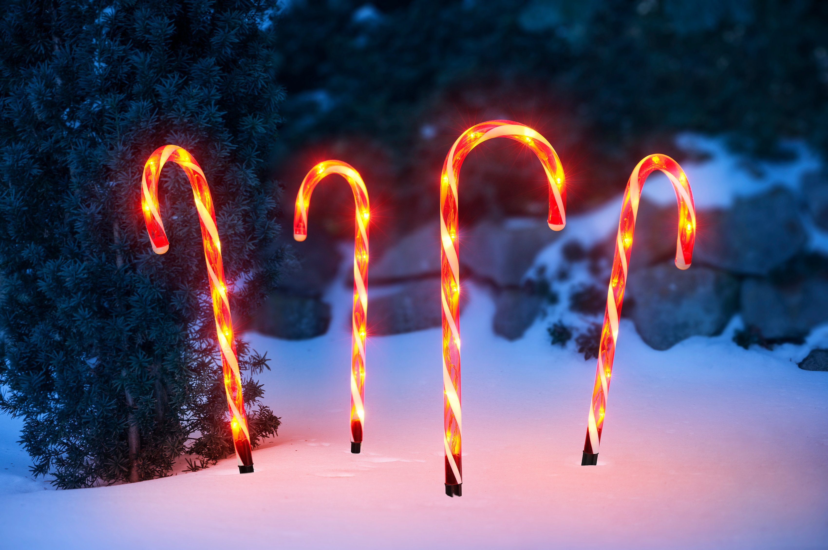 IC Winterworld LED Gartenleuchte Weihnachtsdeko rot, Gartenstecker, Zuckerstangen-Design, mit Timerfunktion – Bild 2 von 5
