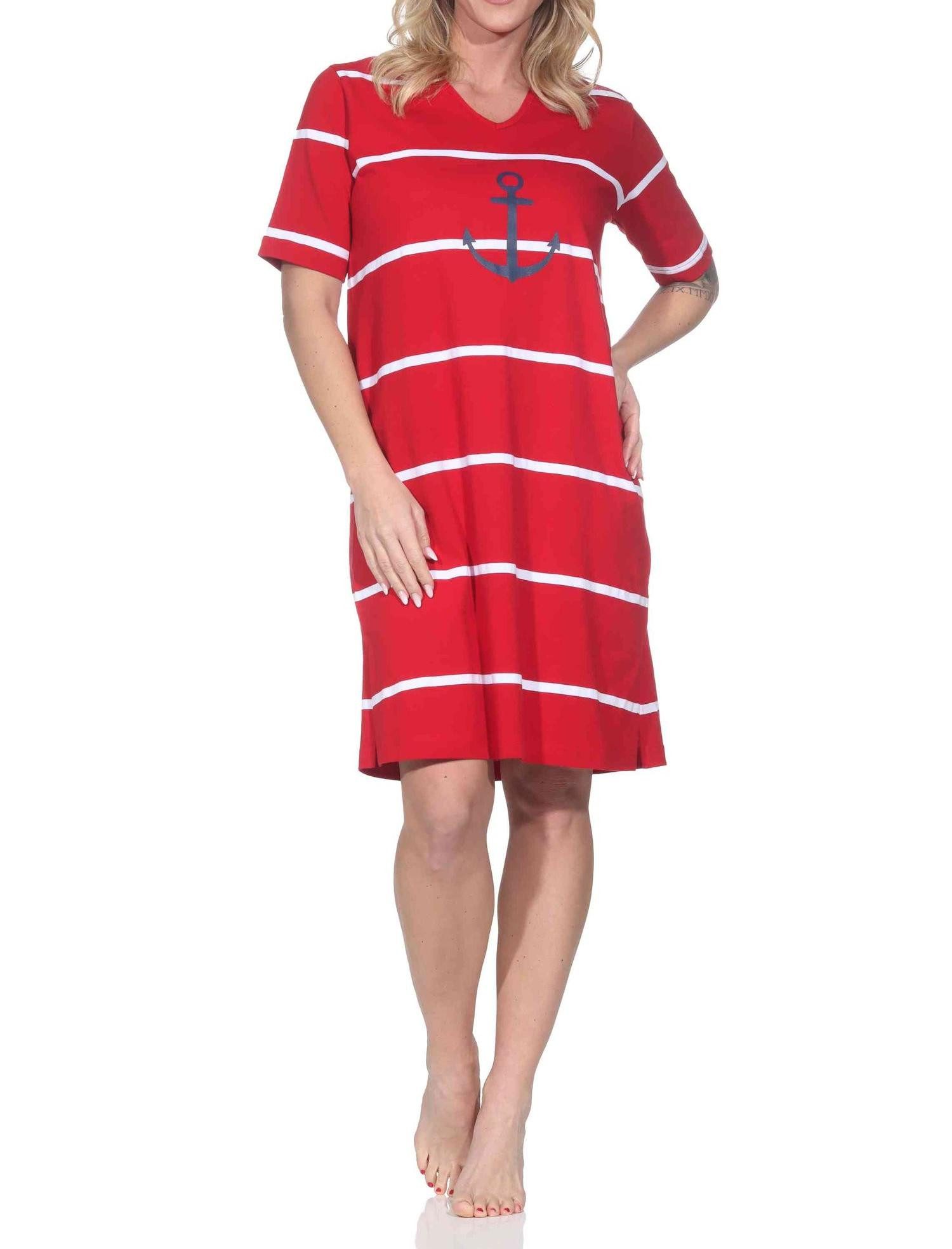 Normann Nachthemd Damen Nachthemd in maritimer Optik mit Anker Motiv –auch in Übergröße