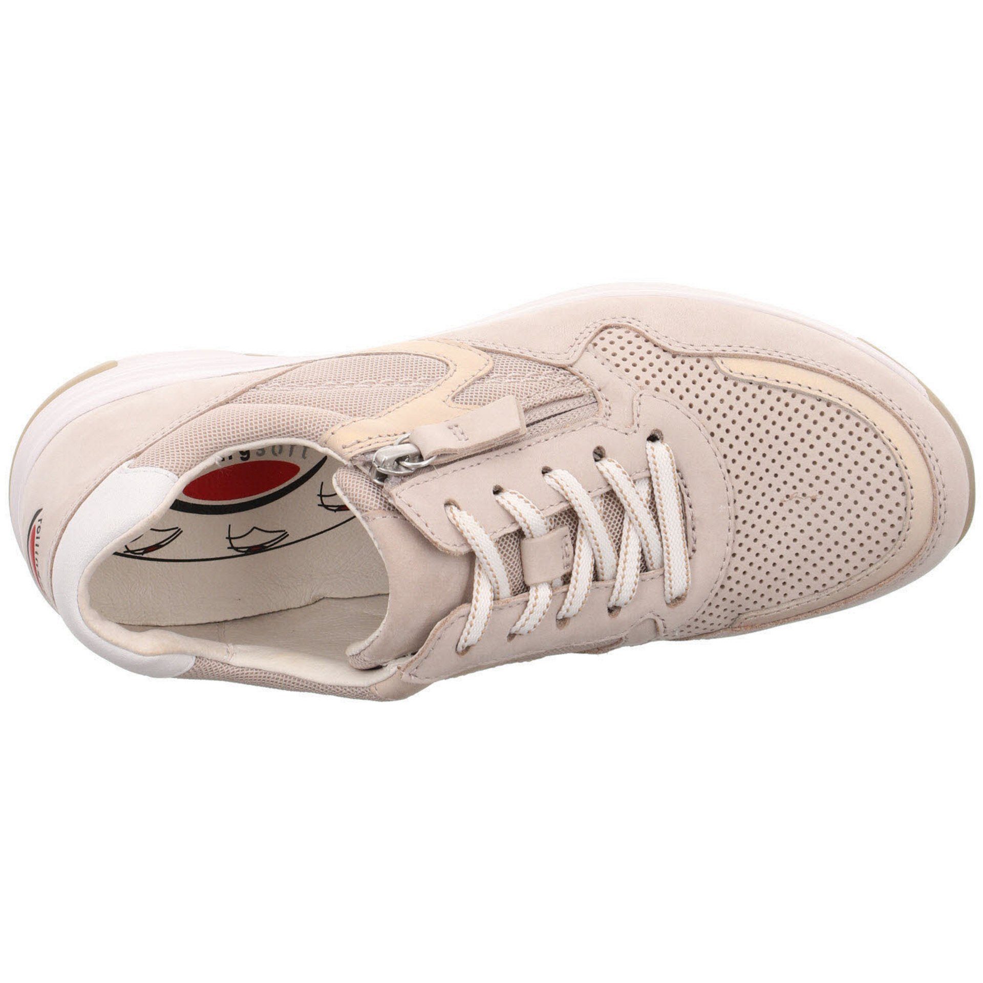 31) Gabor Sneaker Beige Rollingsoft Sneaker Schuhe Damen / Leder-/Textilkombination (puder/weiss Schnürschuh