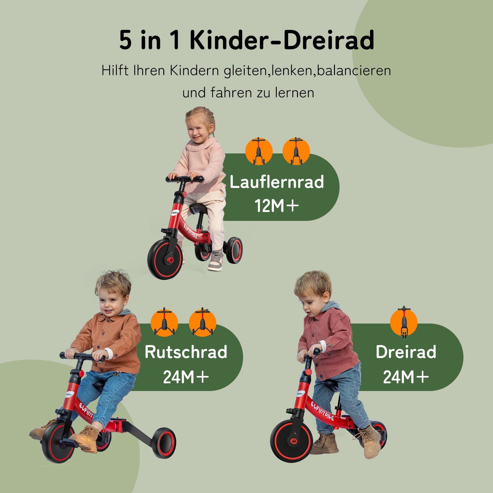 besrey Dreirad Kinderdreirad 5-in-1 Laufrad Lauffahrrad günstig online kaufen