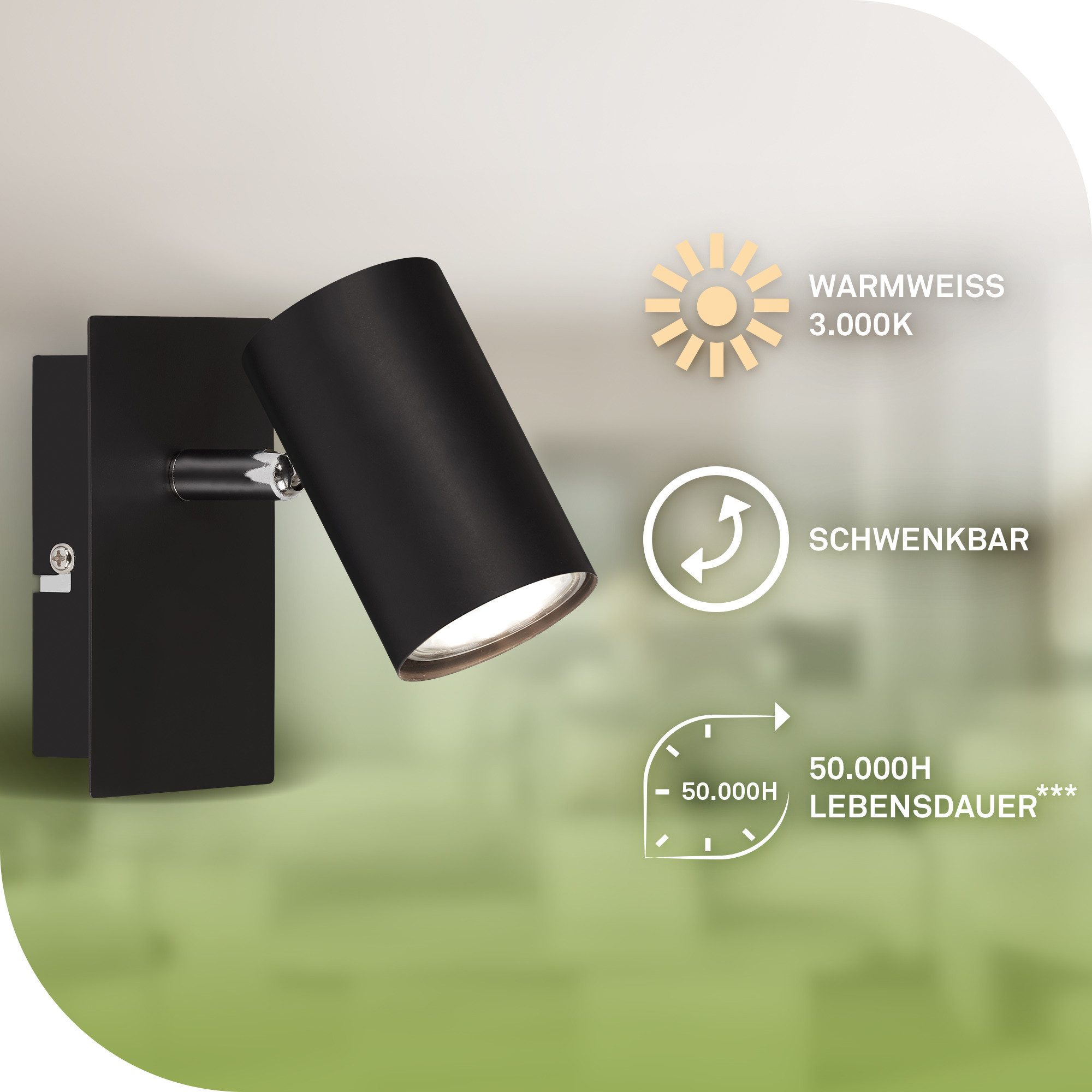 Briloner Leuchten Deckenspot LED Wandlampe Innen Wohnzimmer GU10, Energieeffizient inkl. Leuchtmittel, ohne Leuchtmittel, 2700K - Extra - Warmweiß, Wandlampe, 12x8x12,3cm, Schwarz, max.40W, GU10, Innen, Wohnzimmer