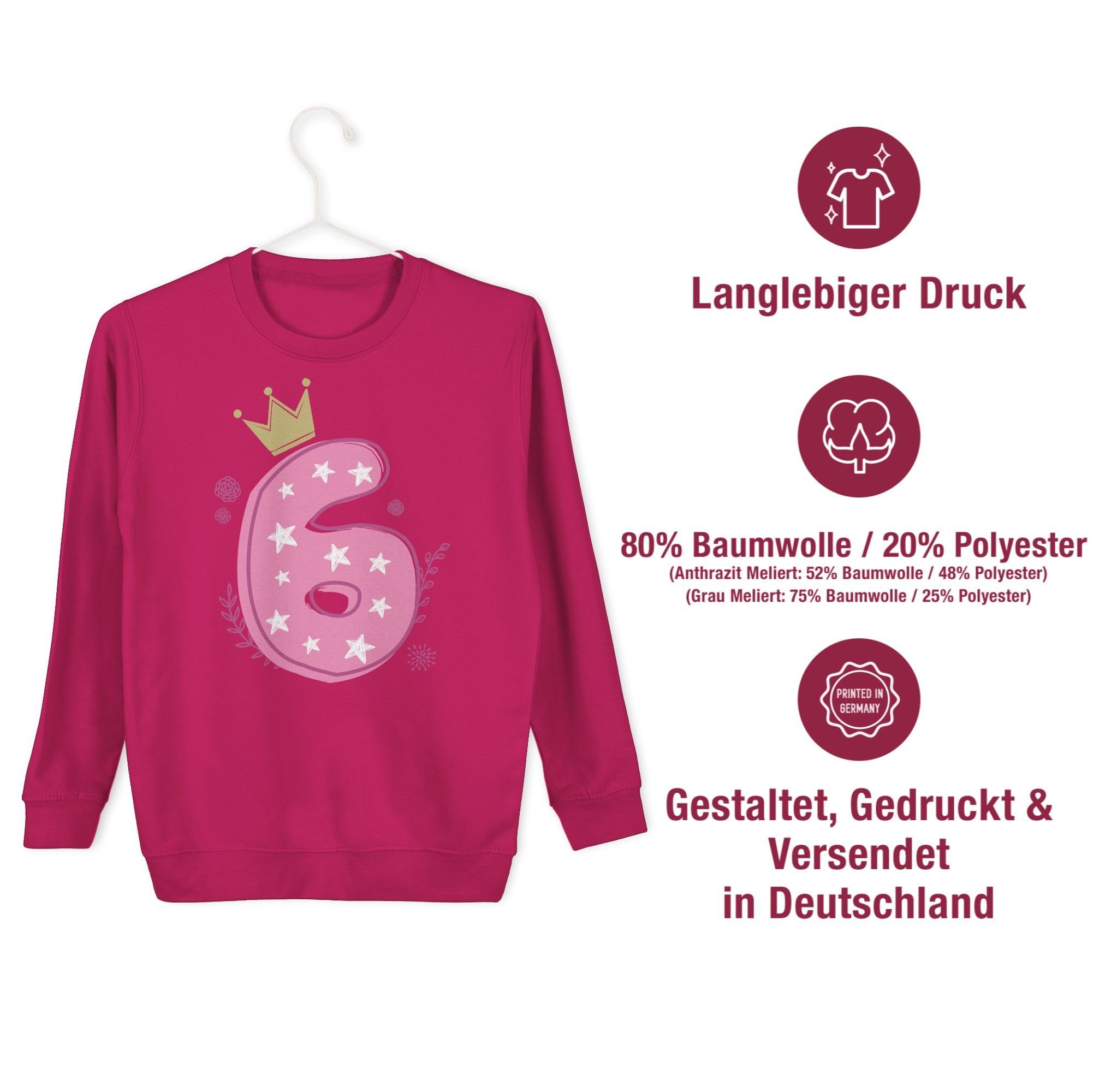 Shirtracer Sweatshirt Sechster Mädchen Krone Sterne 6. Geburtstag – Bild 4 von 5