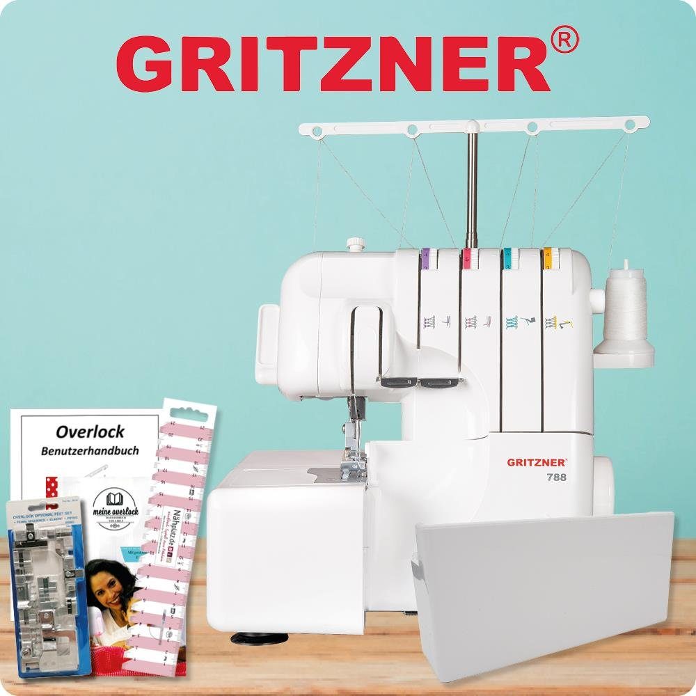 Gritzner Overlock-Nähmaschine GRITZNER 788 Overlock mit LED mit 5  Sonderfüße, Abfallbehälter,E-Book