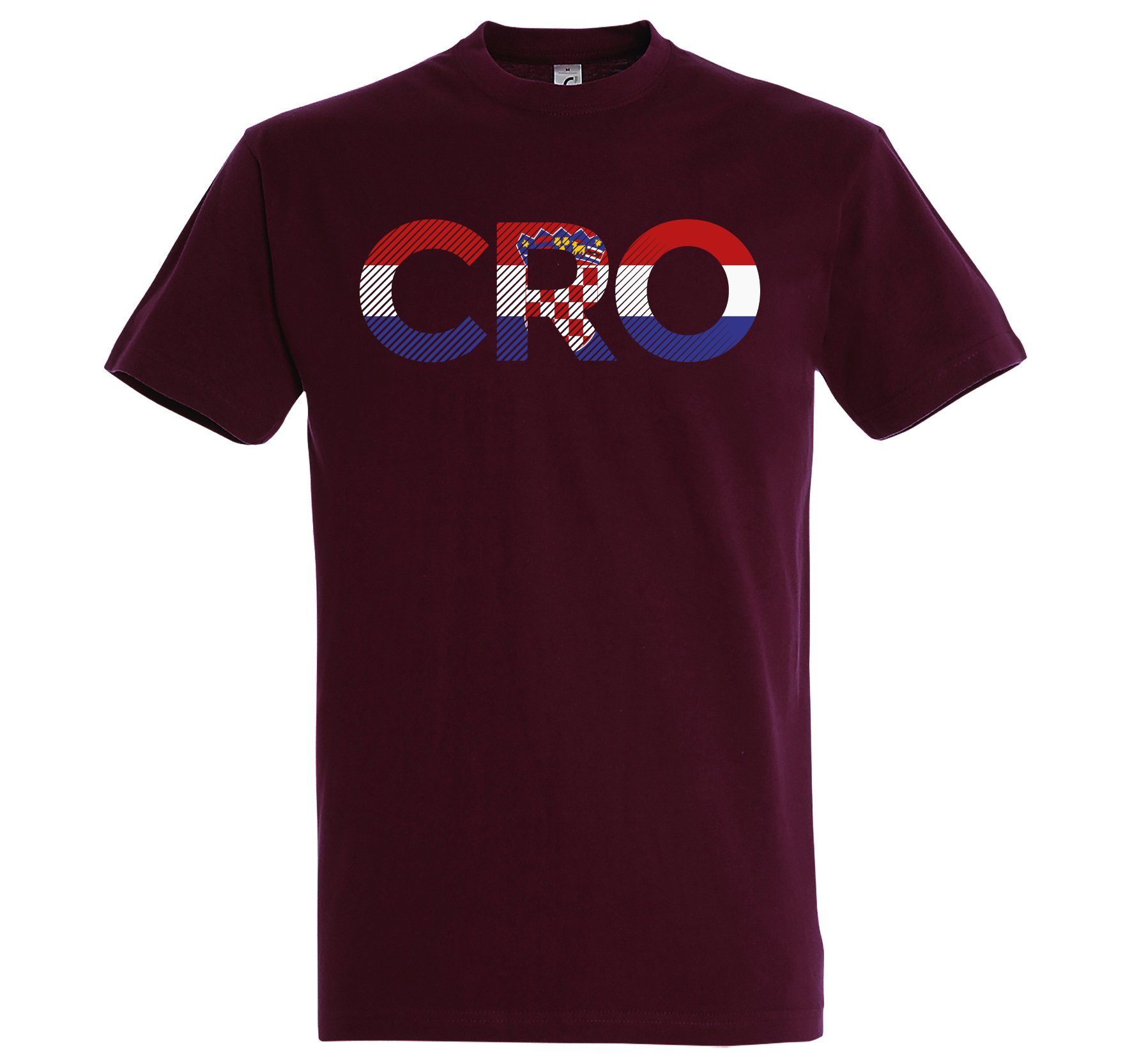 Youth Designz T-Shirt Kroatien Herren T-Shirt im Fußball Look mit CRO Frontprint Burgund