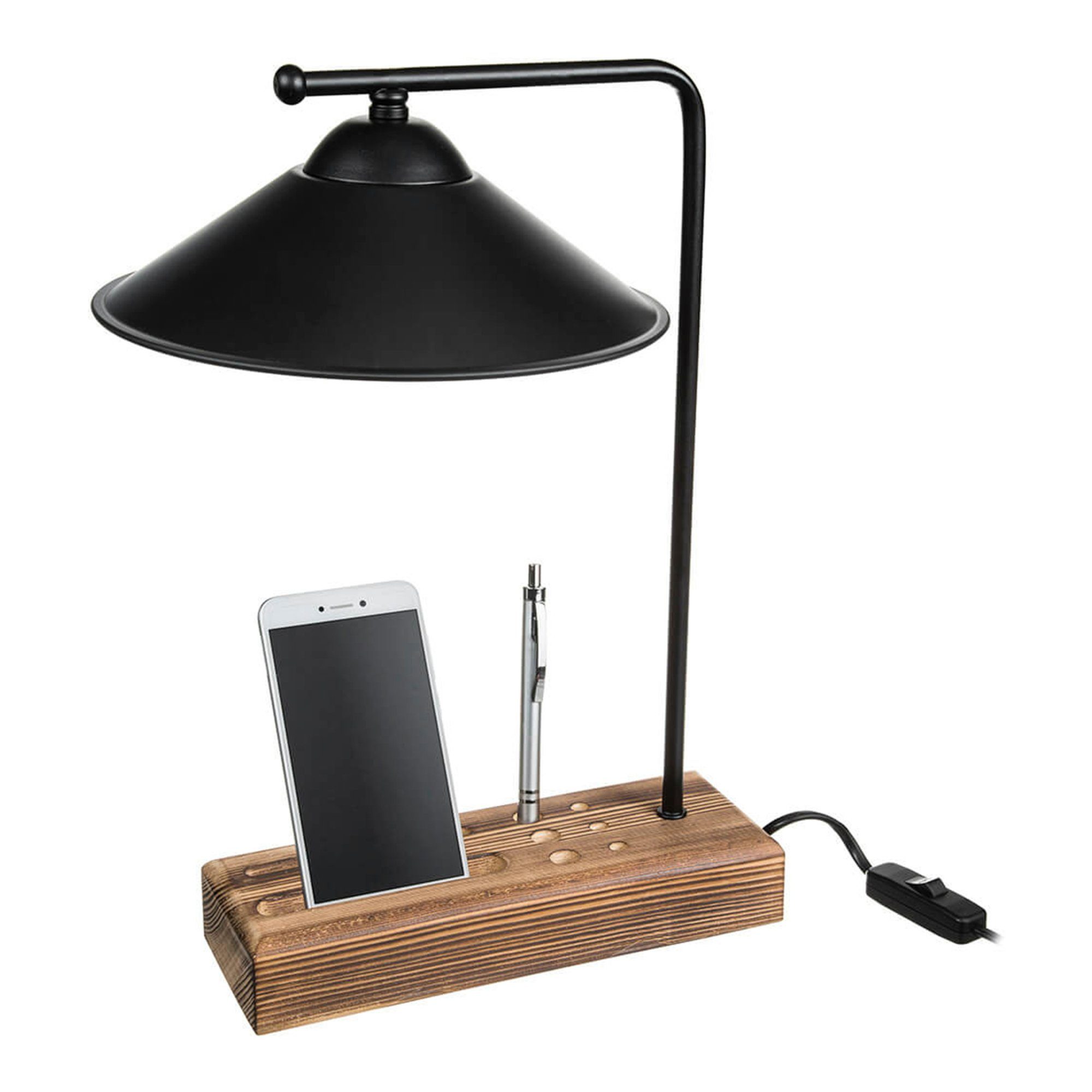 Folkestone cm Holz E27 lux.pro Schwarz Tischleuchte, 1 / Tischlampe ohne Leuchtmittel, 38 x hoch