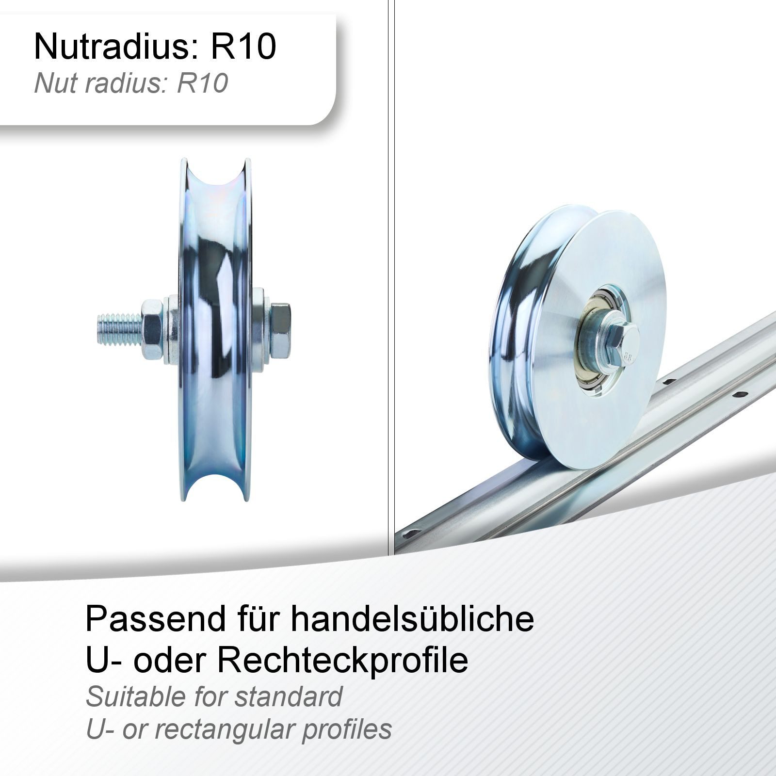 SO-TECH® Torbeschlag Schiebetürbeschlag, Schiebetorrolle oder Laufschiene (1 St), Torrolle, Ø120 (R10), inkl. Montageset, Stahl, verzinkt