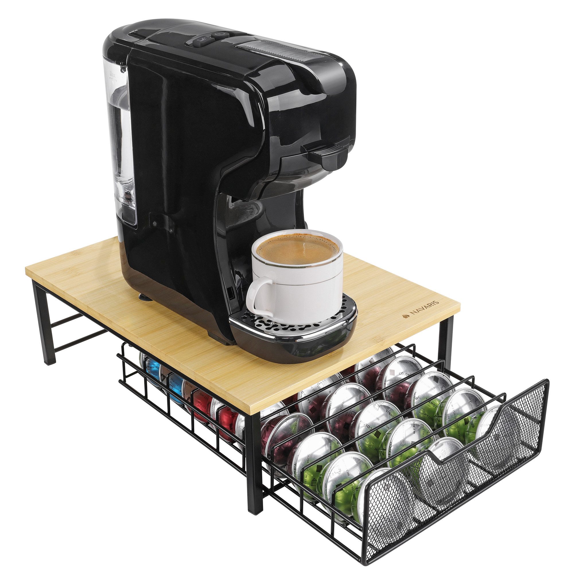 Navaris Дозатор капсул Bambus Kapselhalter für Tassimo Kapseln Сховища 54 Kaffeekapseln, Kaffee Kapsel Behälter Kapselständer aus Bambus und Eisen Schwarz